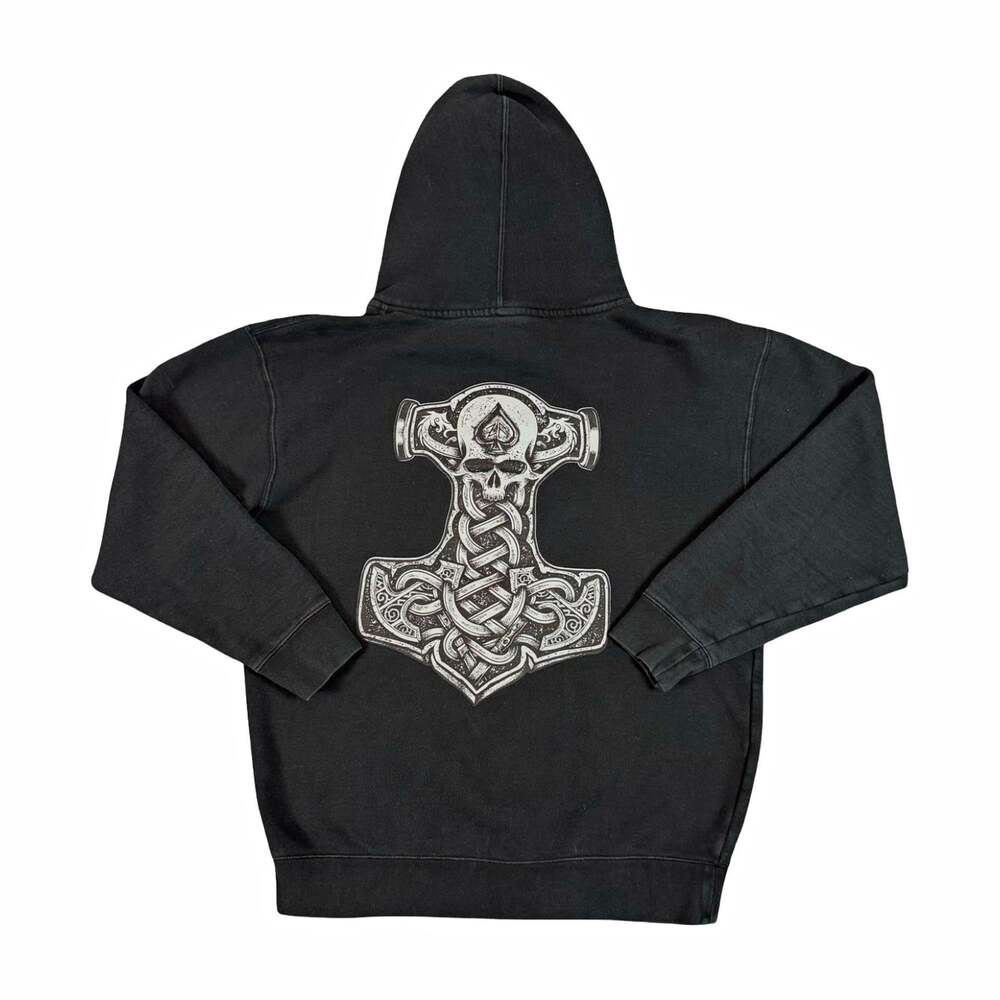 Zero Foxtrot Men’s Black Full Zip Hooded Hoodie Skull Graphic Size L